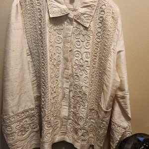 Rough silk cream jacket